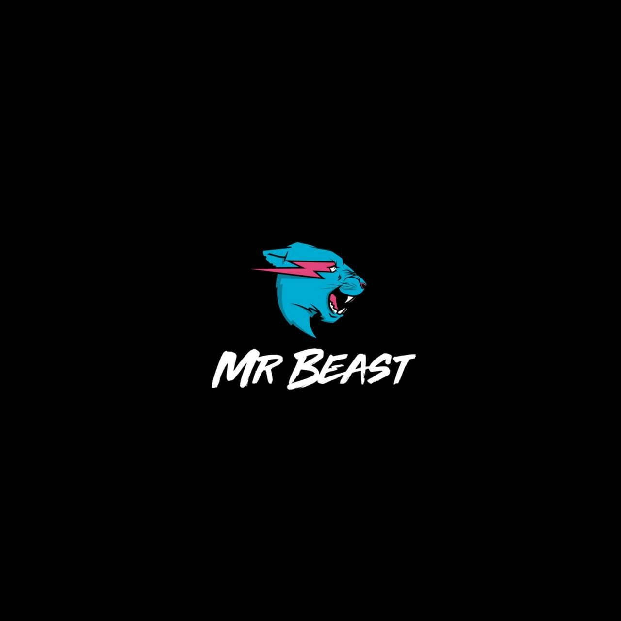 藍色卡通野獸頭，帶有粉紅色閃電咆哮，文字在黑色背景上顯示 MR BEAST。