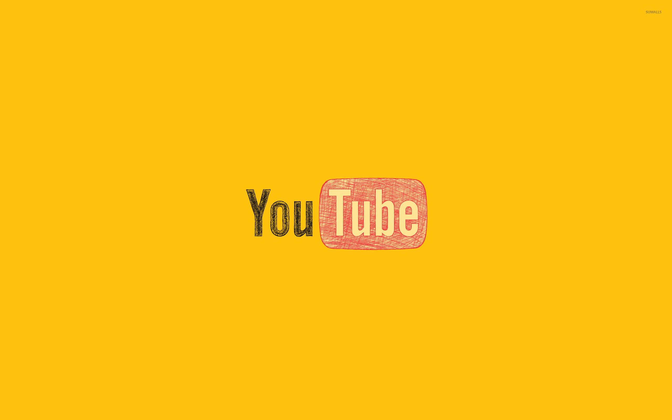 黑色背景上的YouTube標誌 壁紙 — YouTube 標誌居中於充滿活力的黃色背景上，帶有紋理筆觸效果。