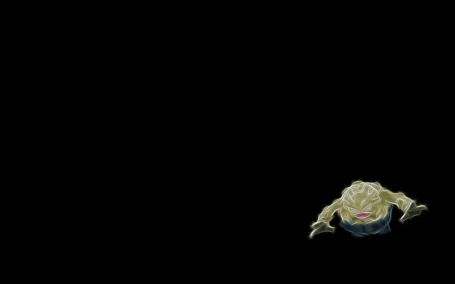 一個在黑暗中漂浮的發光綠色青蛙狀動漫生物。