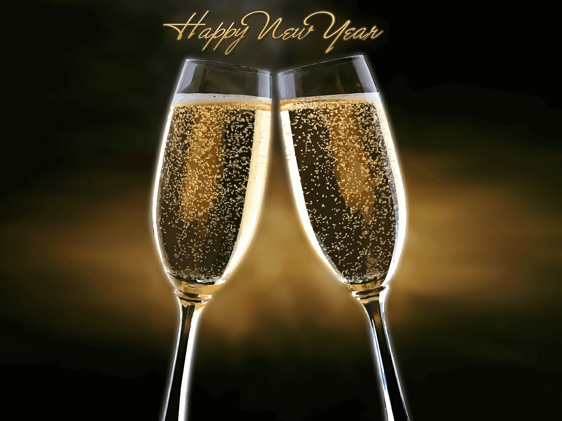 黑色背景上的新年快樂香檳杯 壁紙