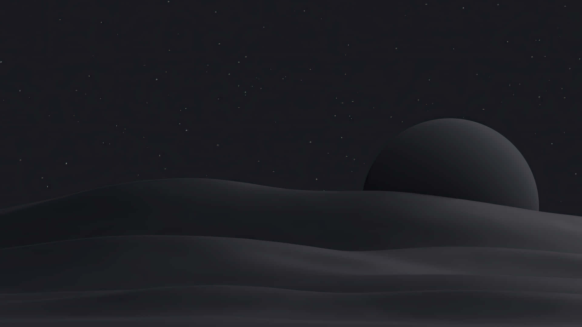 黑暗起伏的山丘，上方是繁星點點的夜空，一輪巨大的月亮正在升起。