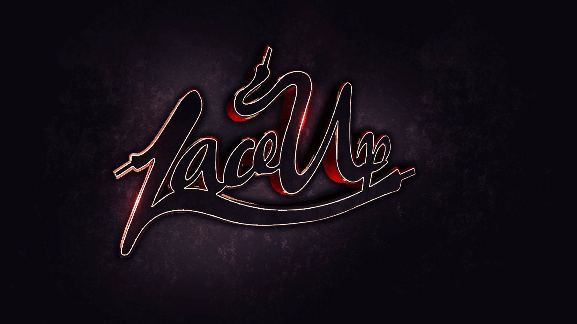 霓虹招牌顯示 Lace Up，在深色牆壁上發出紅色和金色光芒。