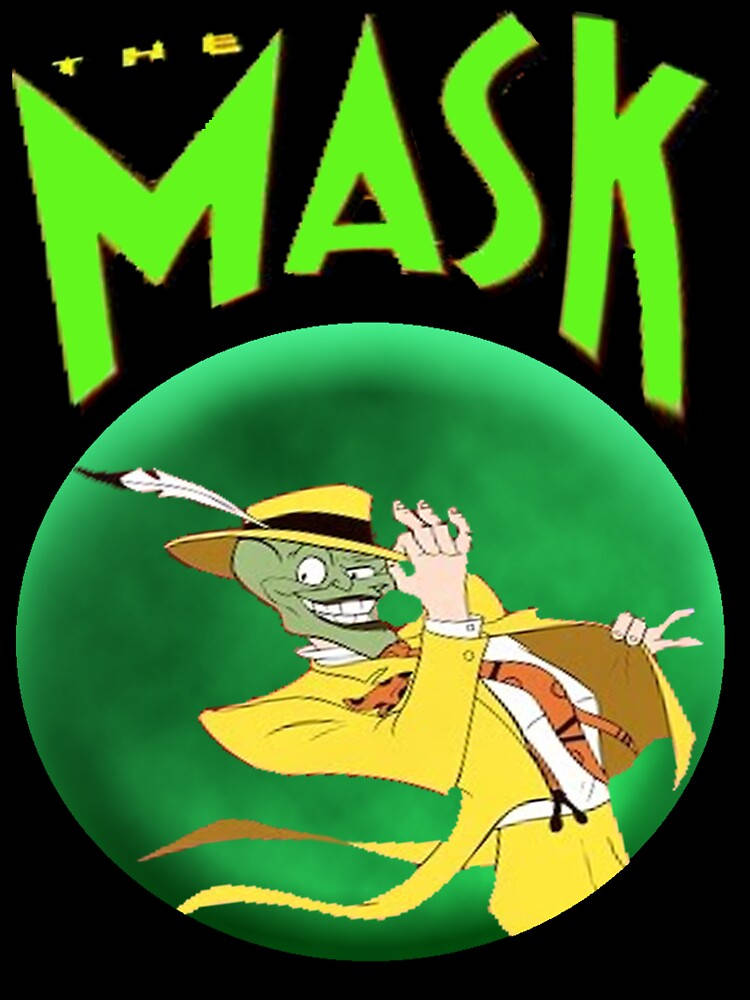 綠色皮膚的卡通角色穿著黃色西裝，揮手並帶有「The Mask」標題。