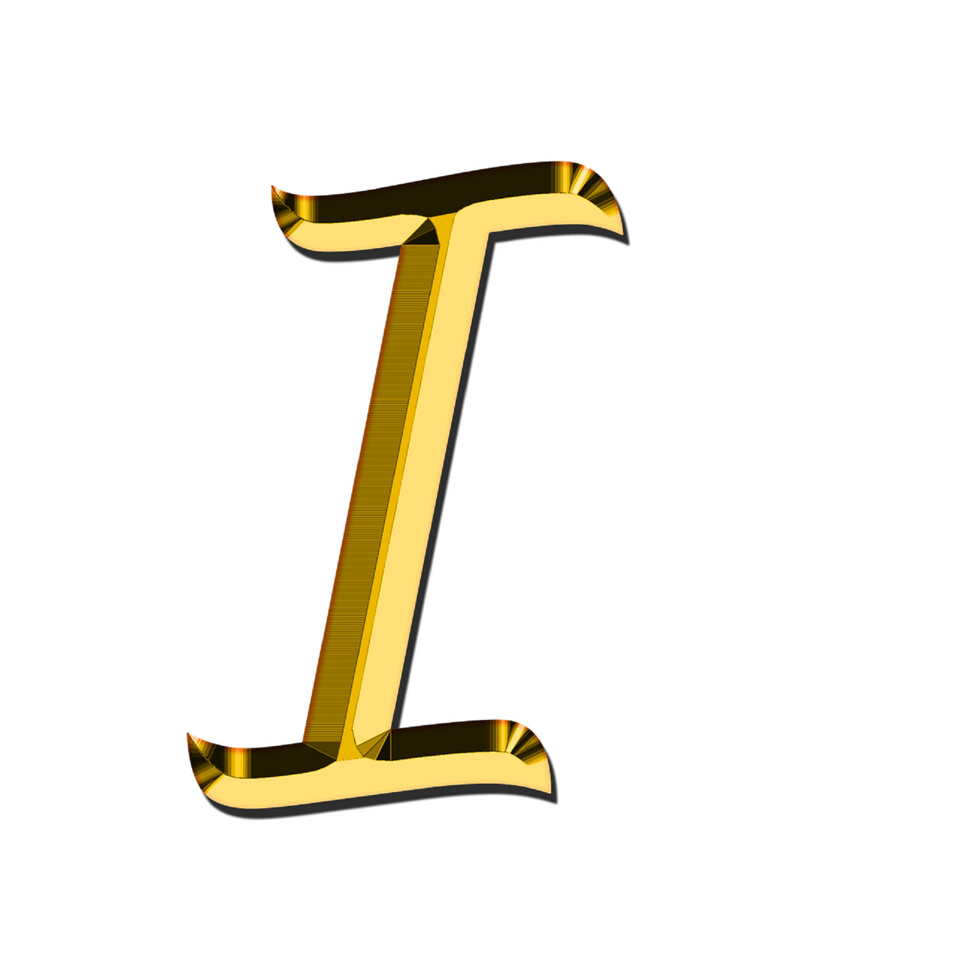 金色大寫字母 I，帶有金屬光澤和柔和陰影。