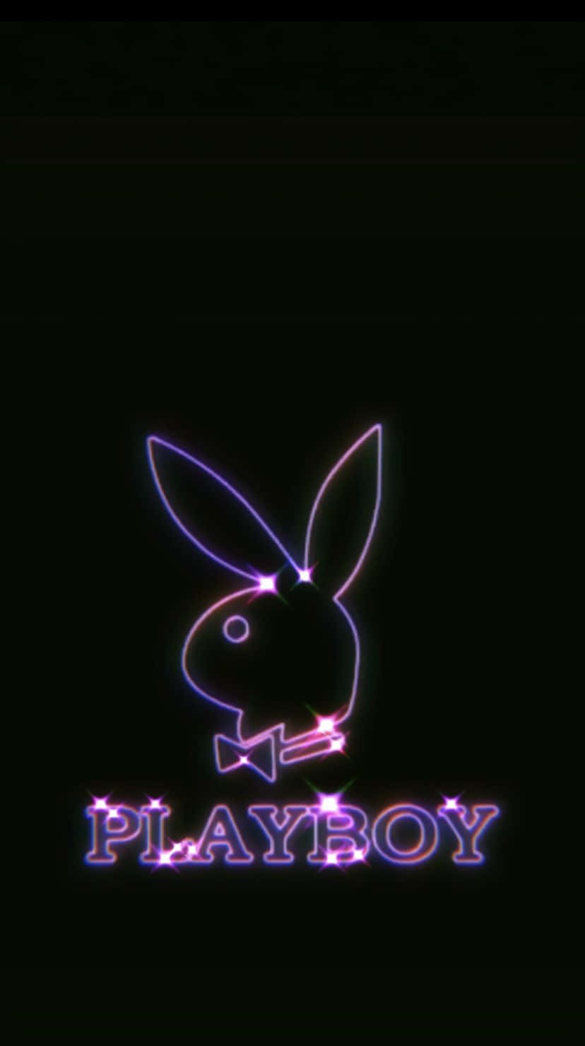 playboy 桌布 壁紙 — 黑色背景上閃爍的霓虹Playboy兔子標誌，伴隨閃爍星星。