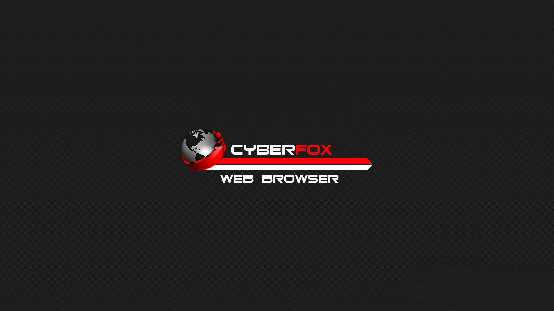黑色背景下的極簡 Cyberfox 瀏覽器 壁紙 — 一個時尚的 Cyberfox 網頁瀏覽器標誌，帶有地球儀和紅色絲帶，背景為深色。
