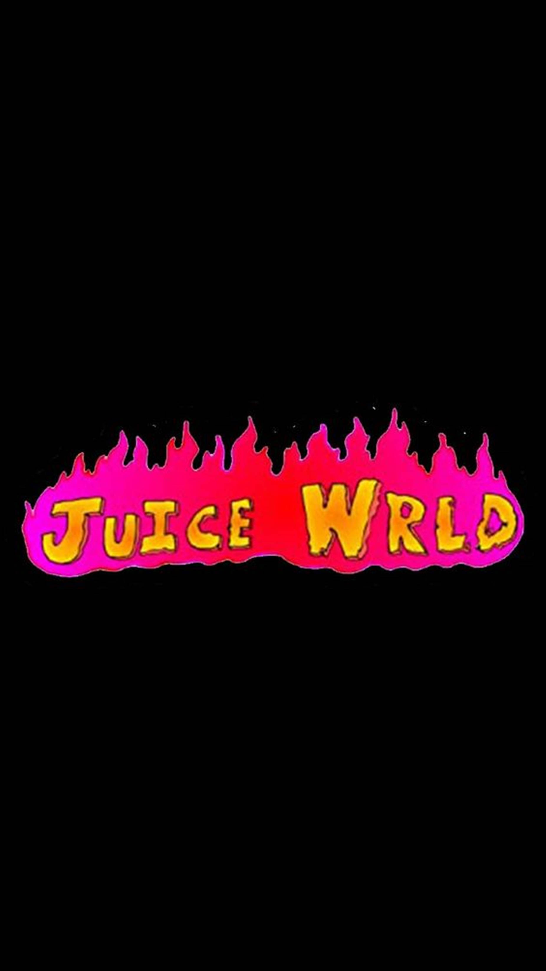 藝術 桌布 壁紙 — 黑色背景中央有粗體黃色文字「JUICE WRLO」，帶有滴落粉紅色火焰效果。