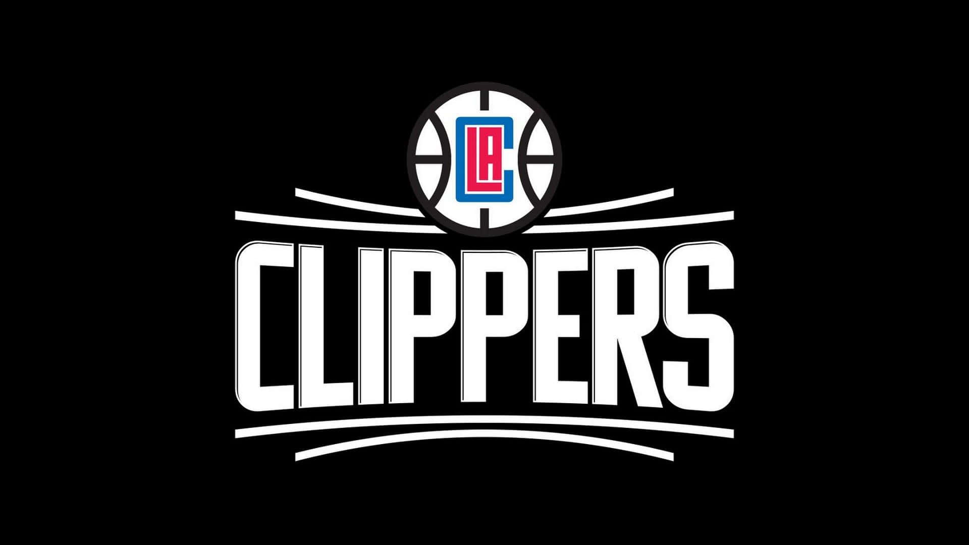 黑色背景的NBA 洛杉磯快艇隊隊標插畫 壁紙 — 大膽的白色洛杉磯快艇隊標誌，帶有紅藍色調，居中於黑色背景上。