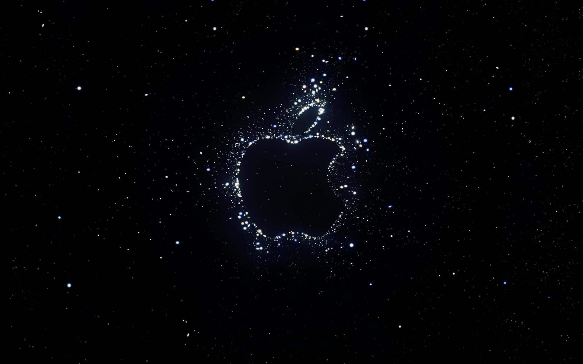 在黑暗夜空中由星星勾勒出的Apple標誌。