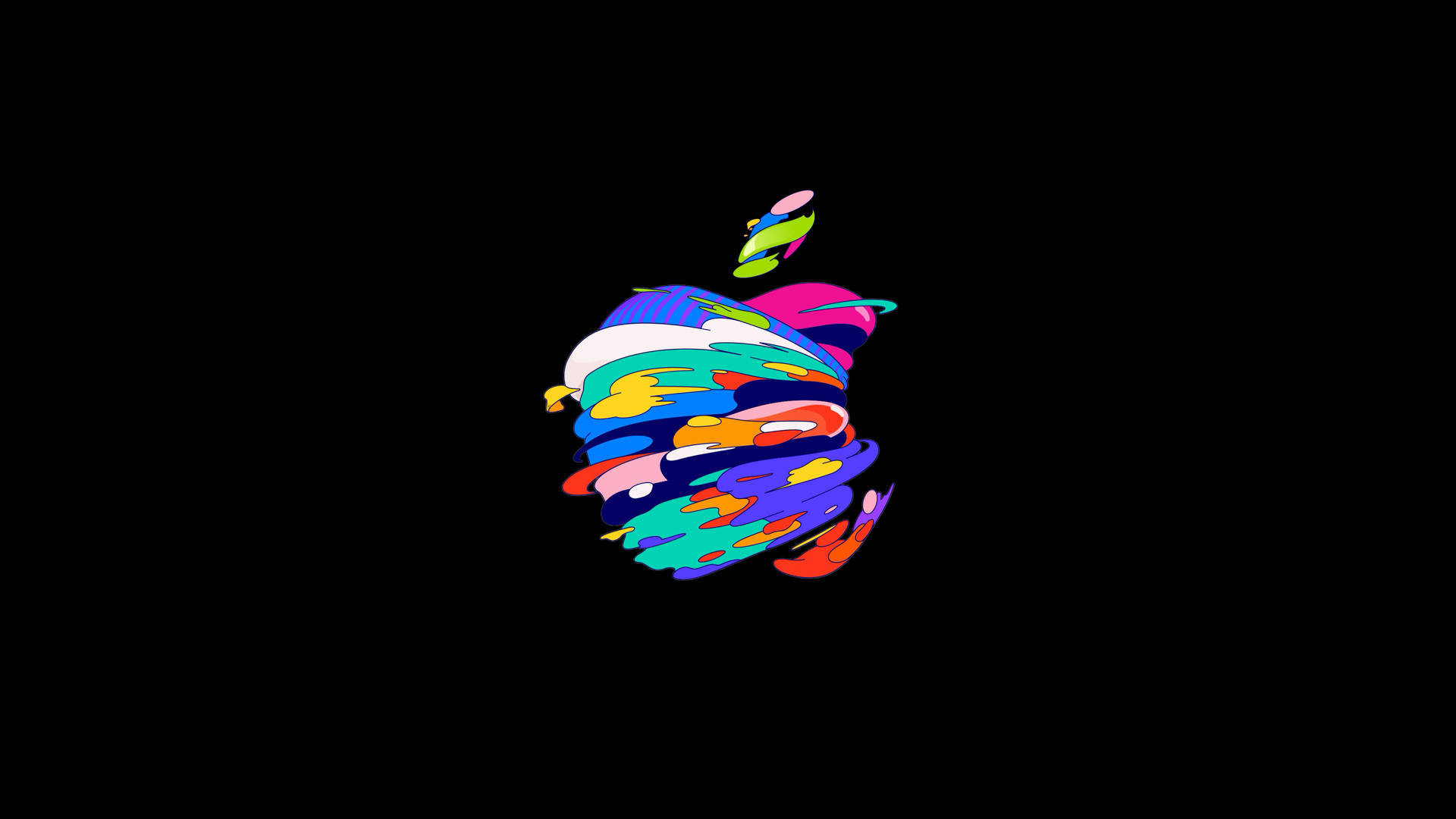 一個色彩繽紛的抽象Apple標誌在黑色背景上旋轉。