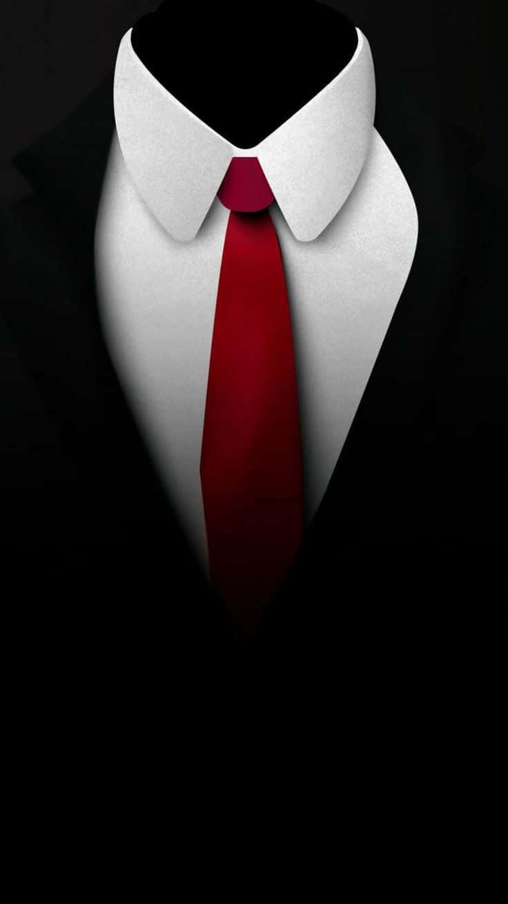 Red Tie 桌布 壁紙 — 黑色西裝外套背景下，一件挺括白襯衫搭配大膽紅領帶的特寫，帶有戲劇性燈光效果。