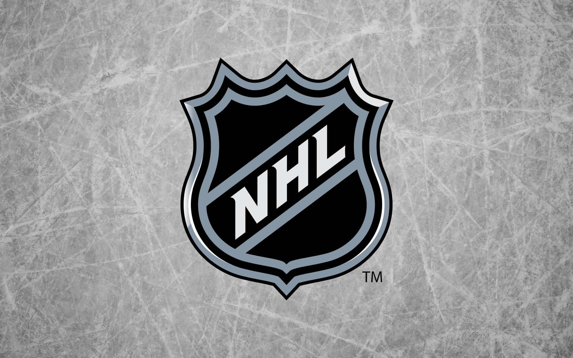有刮痕的冰面上的 NHL 標誌