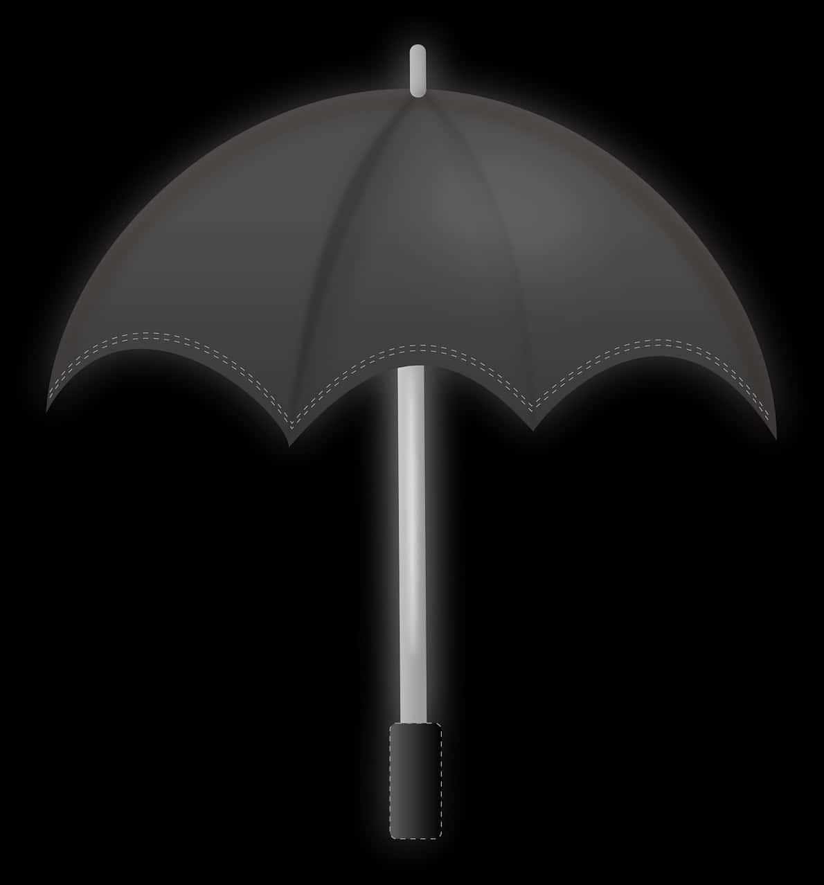 黑色雨傘圖形 壁紙 — 一把時尚的黑色雨傘，帶有白色縫線和手柄，在純黑色背景上柔和發光。