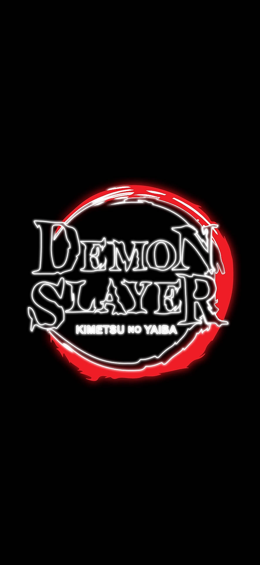 黑色鬼滅之刃標誌 壁紙 — Demon Slayer 標誌在純黑背景上以火紅色的圓圈發光。