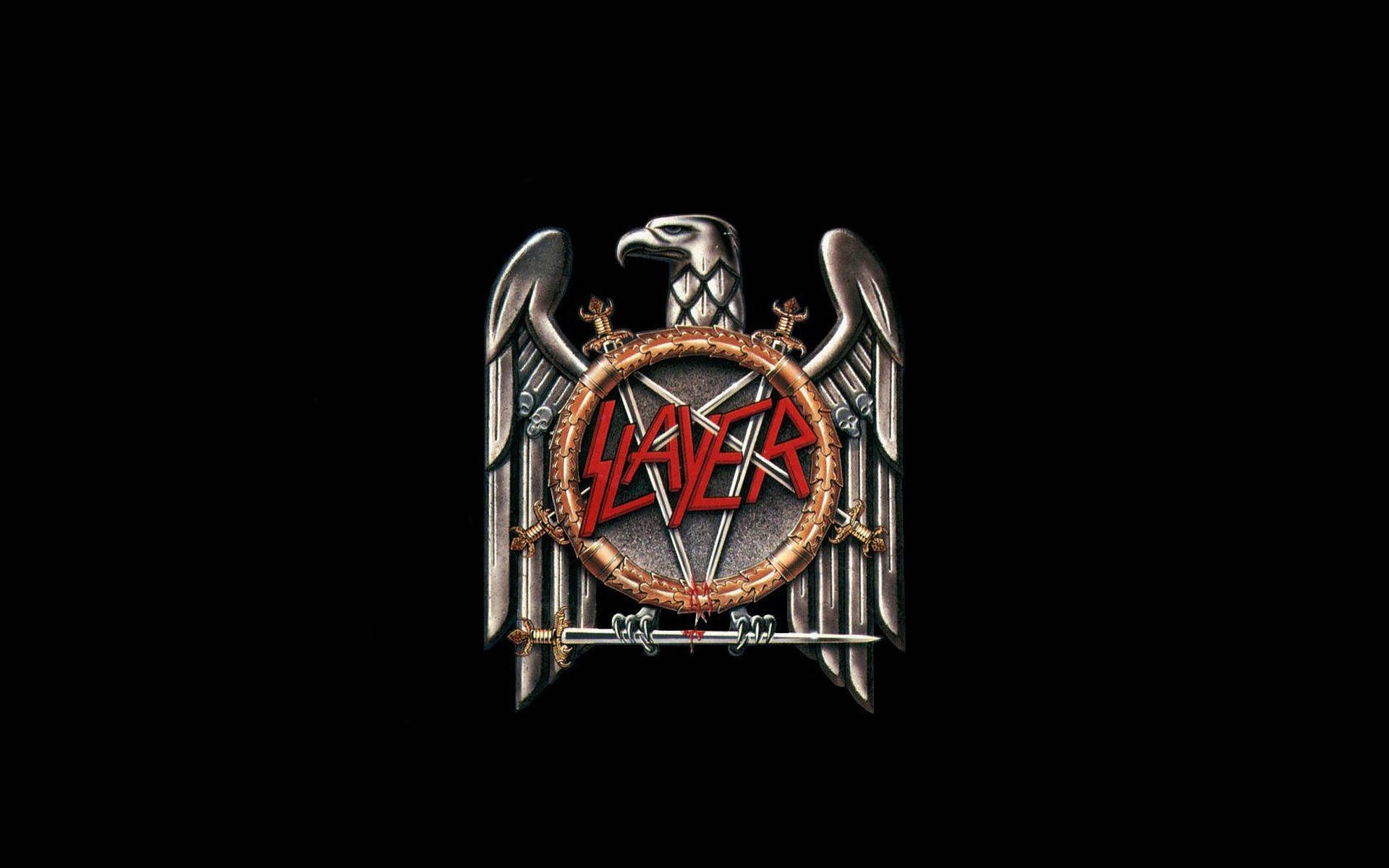 Slayer 樂隊標誌，包含鷹、交叉劍和五角星。