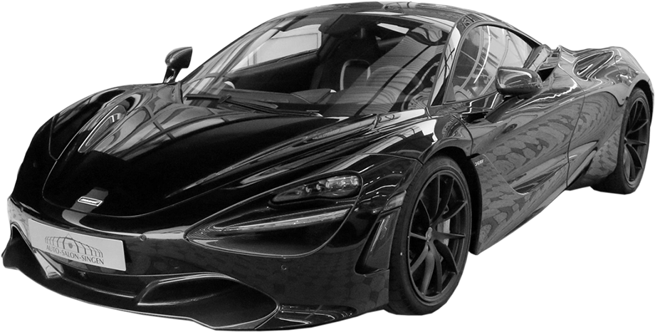 黑色麥拉倫跑車 壁紙 — 一輛時尚的黑色McLaren 720S跑車，以銳利的線條和空氣動力學曲線在清晰的透明背景上閃耀。