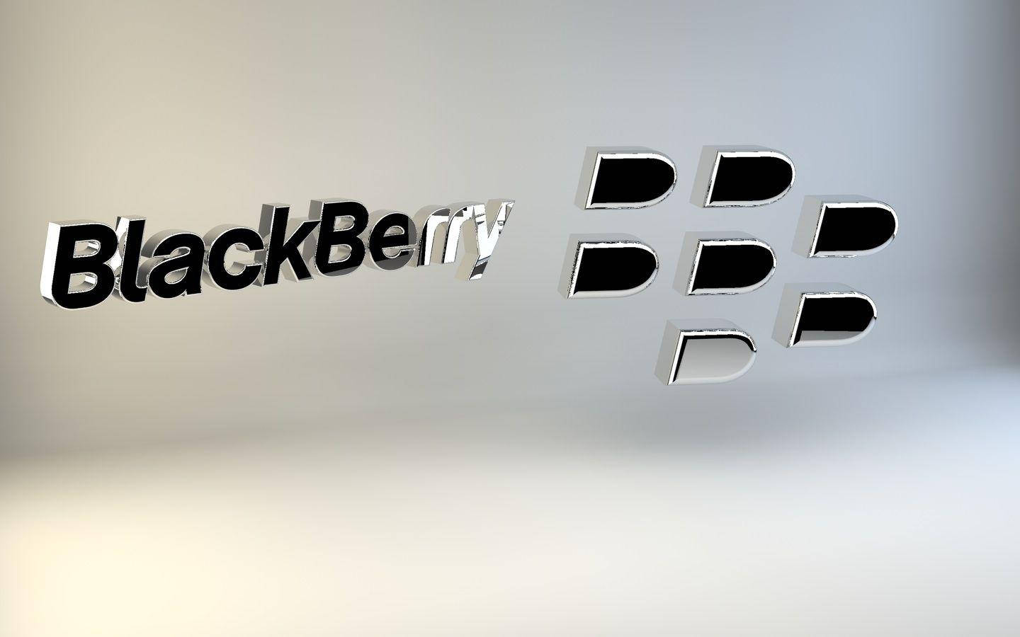 黑莓黑白配色 壁紙 — 時尚的3D渲染BlackBerry標誌，帶有光澤黑色字母和標誌性鍵盤按鍵，漂浮在柔和漸變背景上。