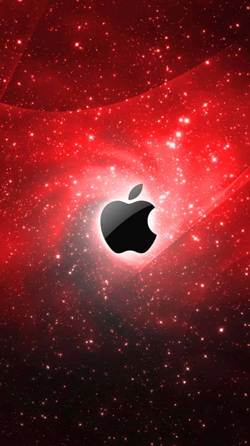 黑色Apple標誌居中於紅色星空宇宙背景。 — 蘋果 壁紙