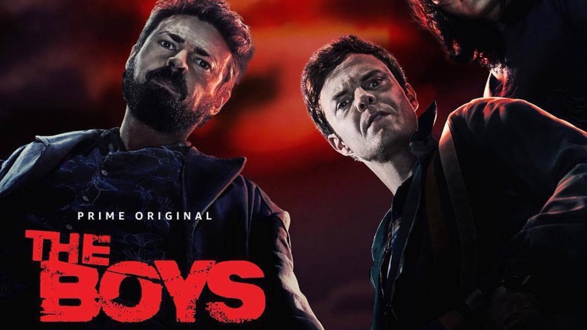 兩個表情強烈的男人，在深紅色戲劇場景中，帶有標題「The Boys」。