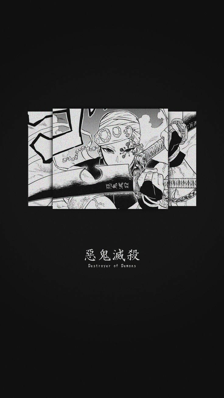 漫畫面板中持劍戴面具的惡魔殺手角色。