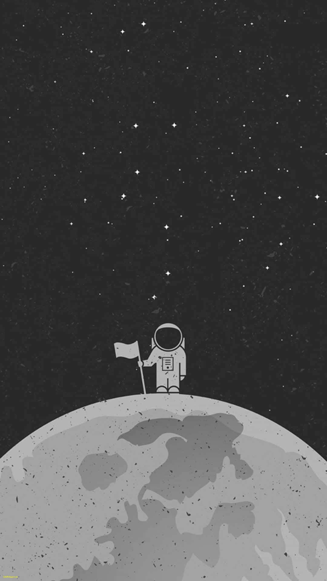 太空人在繁星夜空下的月球插旗