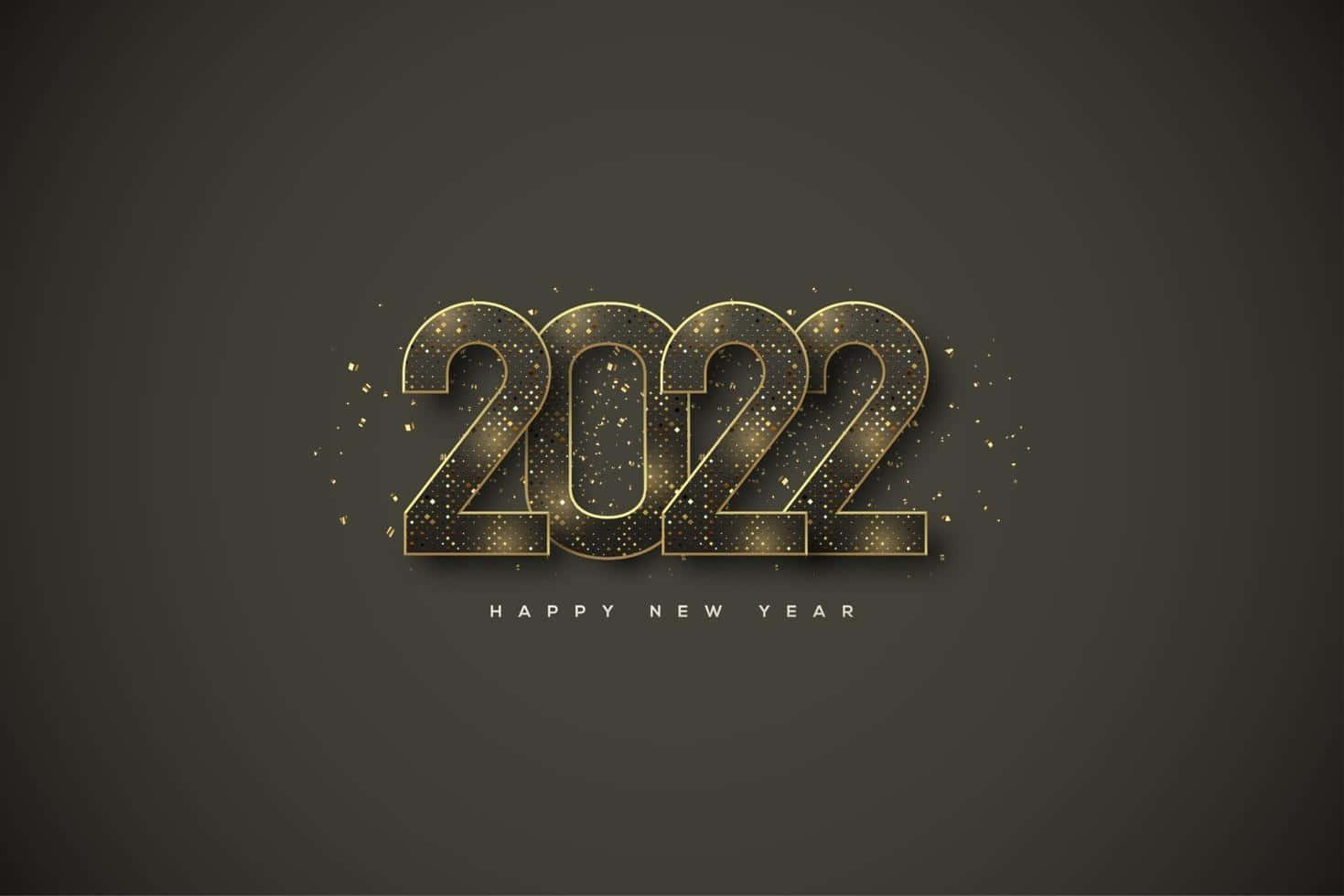 在深灰色背景上慶祝新年的金色2022文字和閃爍。