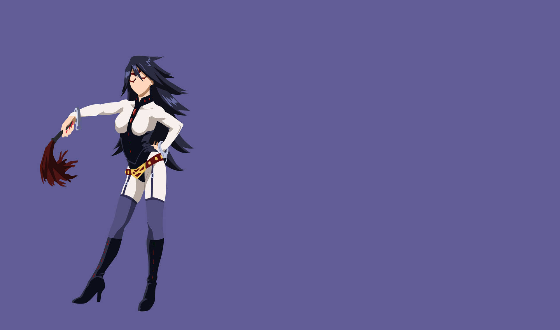 My Hero Academia Midnight Hero 2440x1440 壁紙 — 黑髮白衣動漫女孩在純紫色背景上手持紅色鞭子。