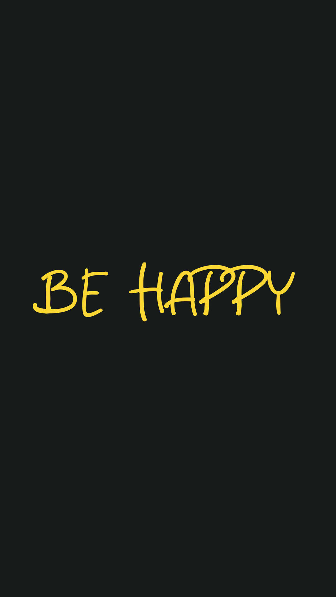 黃色手寫文字「be happy」在黑色背景上
