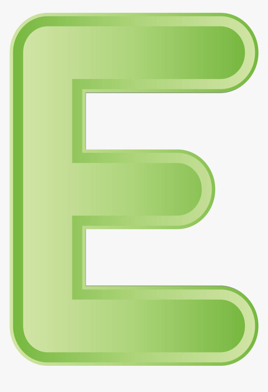 鼠尾草綠字母E 壁紙 — 一個大膽的綠色字母E，帶有圓角邊緣和漸變陰影，背景為白色。