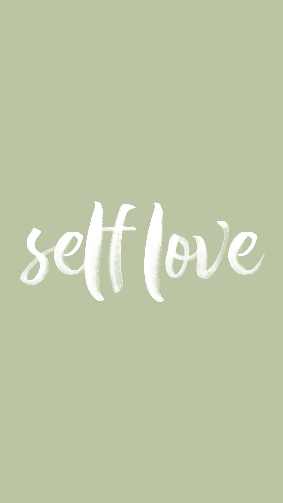 鼠尾草綠色背景上白色書法字體寫嘅self love