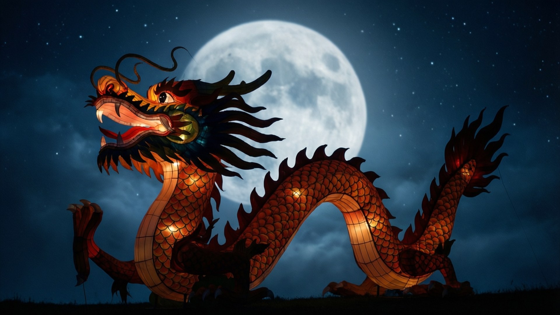 龍燈映月 壁紙