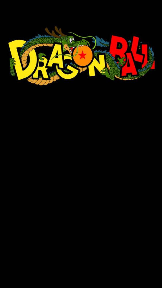 龍珠Z 標誌配龍 壁紙 — 一條綠色龍纏繞著大膽的黃色和紅色「DRAGON BALL」標誌，背景為黑色。