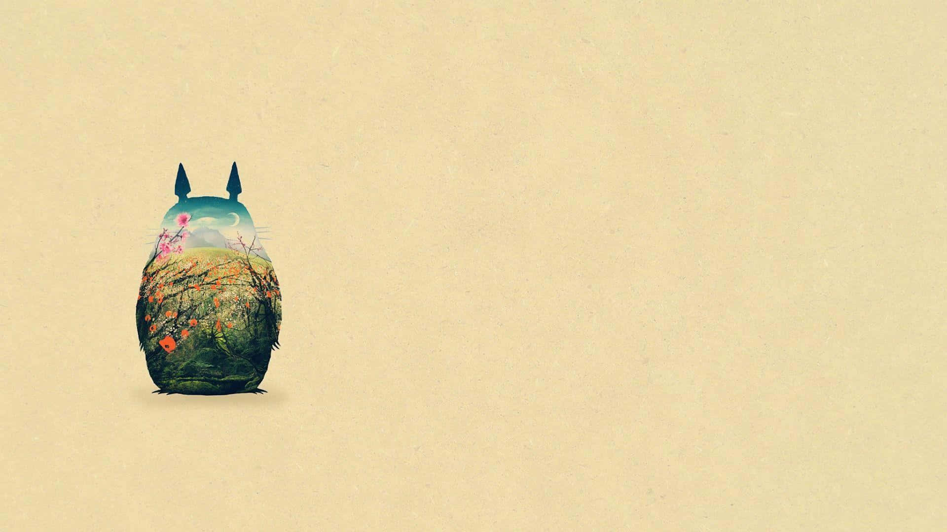 龍貓背上繪有景觀，米色背景