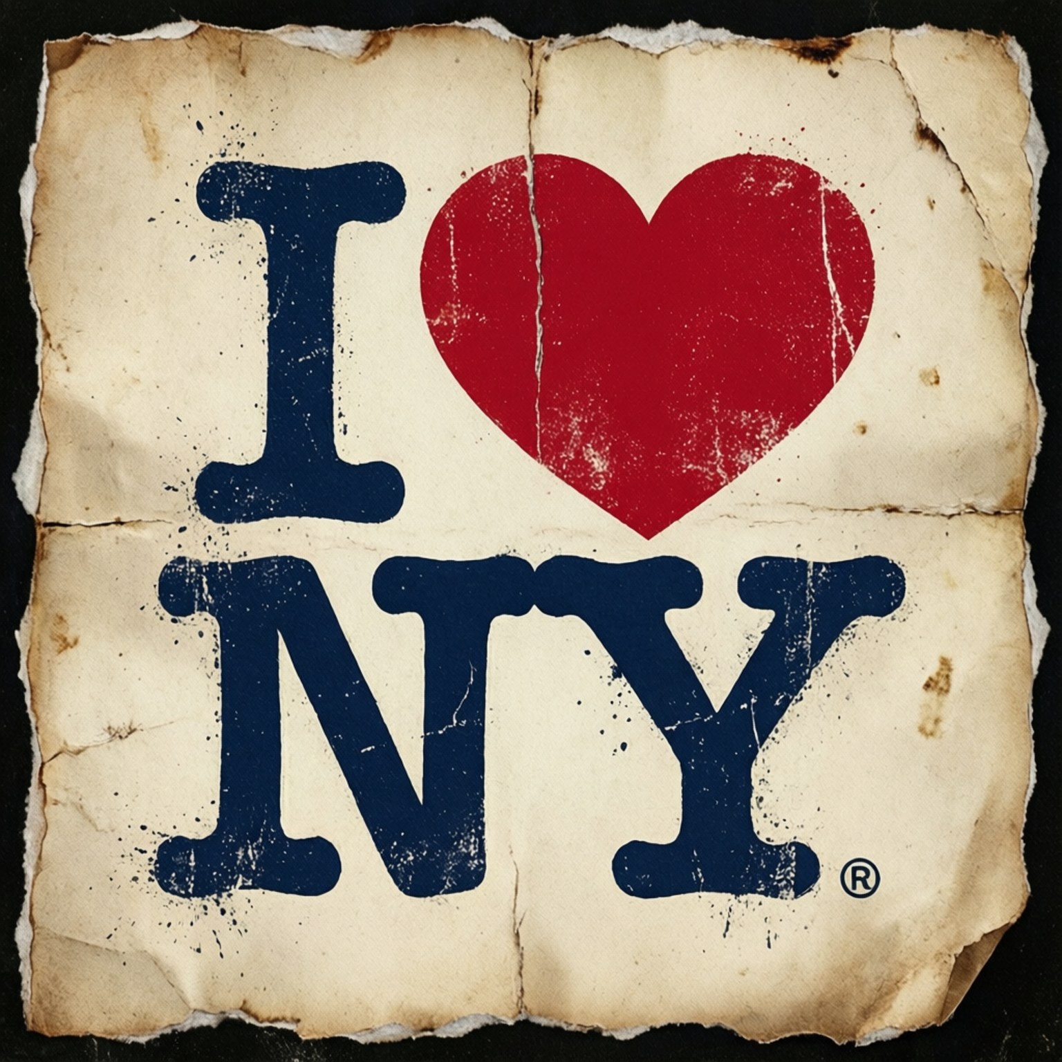 帶有藍色和紅色 I heart NY 標誌的磨損紙張。
