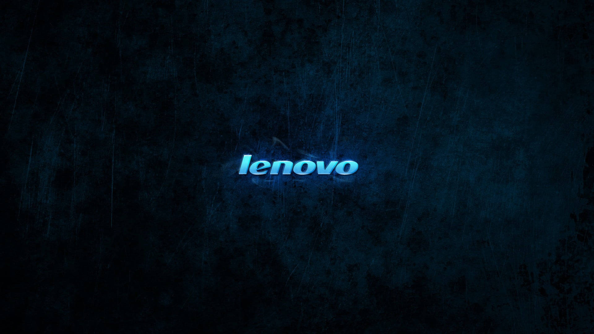 深色紋理背景上的發光藍色 Lenovo 標誌