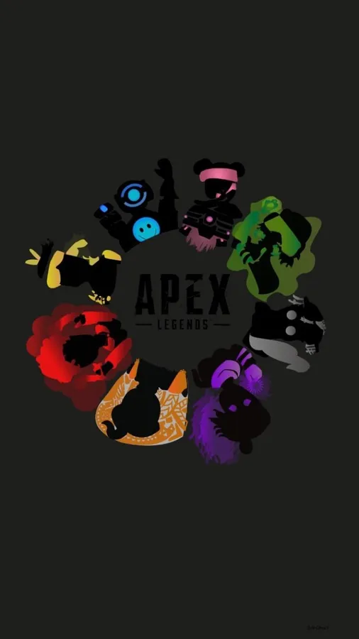 Apex Legends 角色以彩色剪影圍繞遊戲標誌排列成圓形。