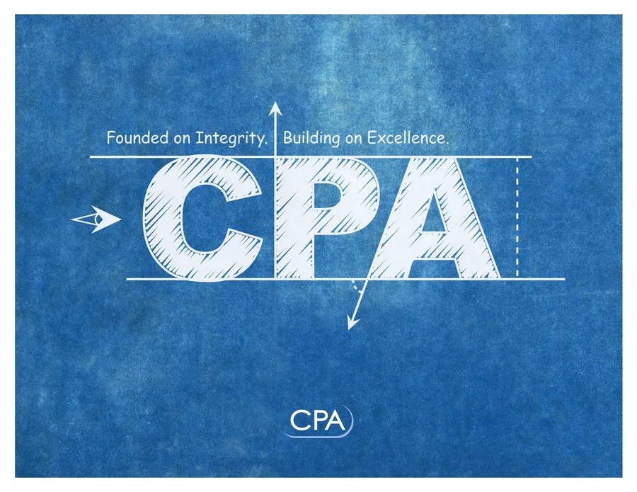 CPA 標誌,在帶有紋理的藍色背景上顯示文字 Founded on Integrity Building on Excellence。