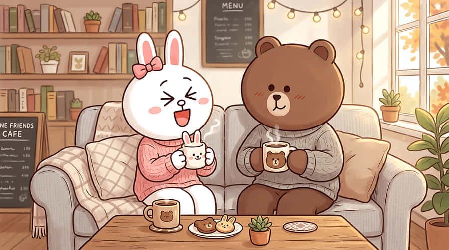 bunny,bear,rabbit,cafe,coffee,friendship,cute,kawaii,illustration,cartoon,cozy,hygge,sweaters,autumn,winter,interior,lifestyle,friends,love,couple