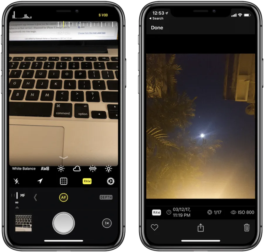 iPhone 12 相機夜間攝影介面
