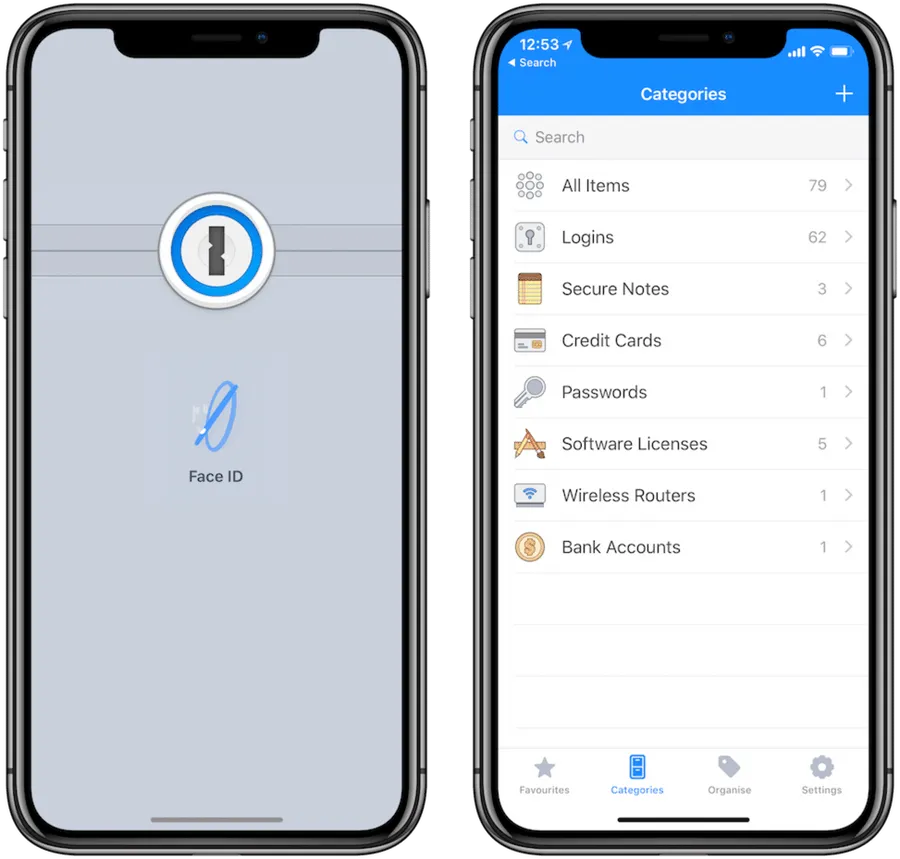 iPhone 12 面部識別密碼管理應用程式畫面