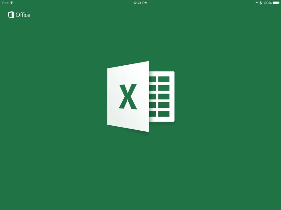 Microsoft Excel 應用程式圖示在綠色 iPad 背景上