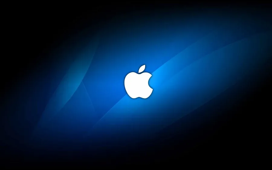 白色Apple標誌在藍色漸變背景上