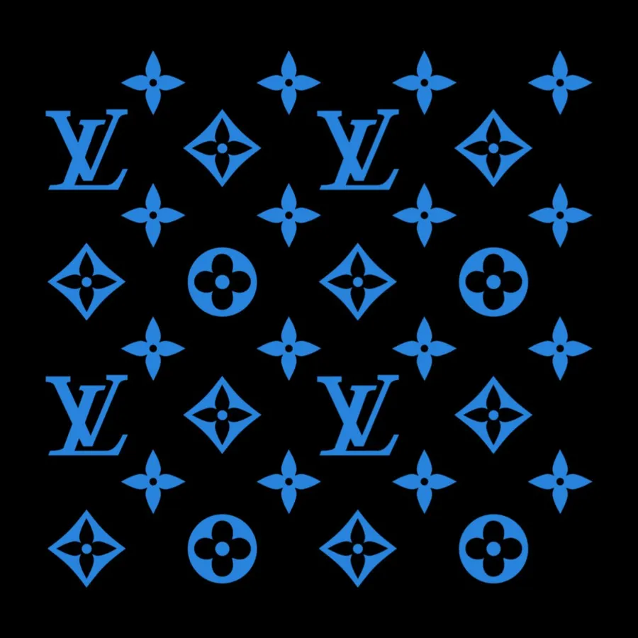 黑色背景上的藍色 Louis Vuitton 字母圖案