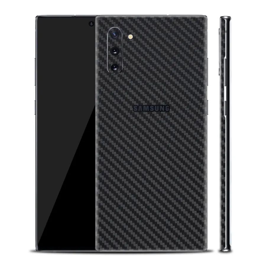 Samsung手機帶碳纖維背部,顯示正面、背面和側面