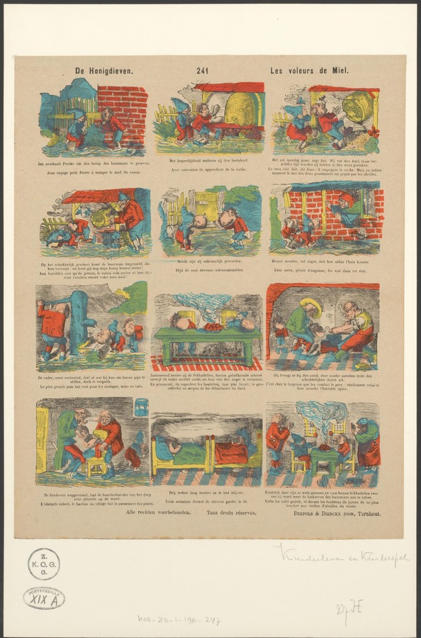 威廉·布施創作的《兩個偷蜜賊》，創作於1860年至約1868年，紙本彩色石版畫。將這幅藝術作品下載為適用於桌面、平板或手機的高解像度桌布。