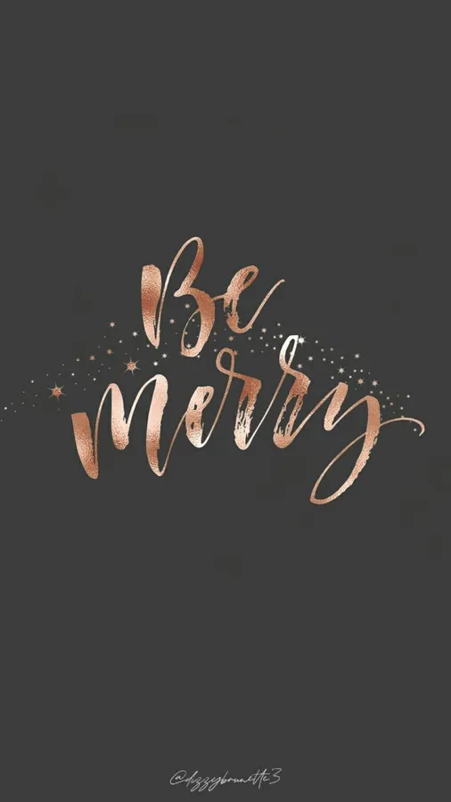 深灰色背景上帶星星的玫瑰金色「Be Merry」文字