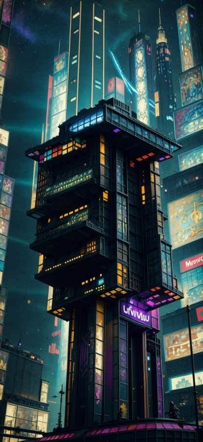賽博龐克壁紙，霓虹城市，未來天際線，夜間城市景觀，科幻城市，垂直壁紙，4K壁紙，賽博龐克藝術，霓虹燈光，AI生成藝術