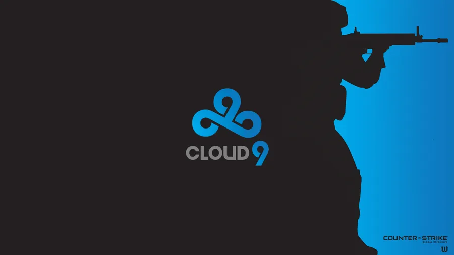 Cloud9 電子競技標誌,士兵剪影手持步槍,背景為漸變藍色。