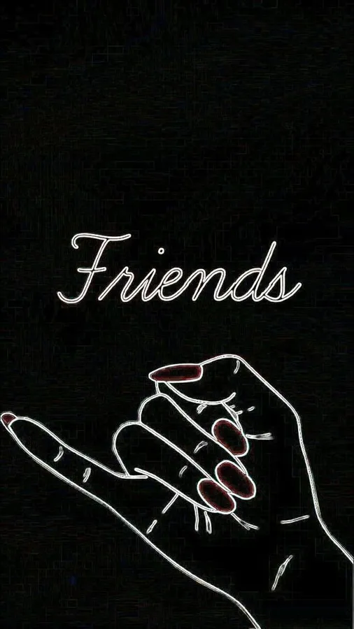 兩隻手緊握在一起,上方有 'Friends' 字樣發光,背景為黑色。