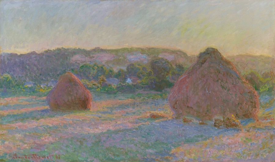 克勞德·莫奈作品《小麥堆（夏末）》，創作於1890–91年，油畫。下載此藝術作品作為桌面、平板或手機的高解析度桌布。